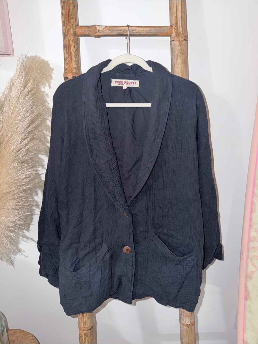 Free People Slate Blue Casual Shirt Jacket